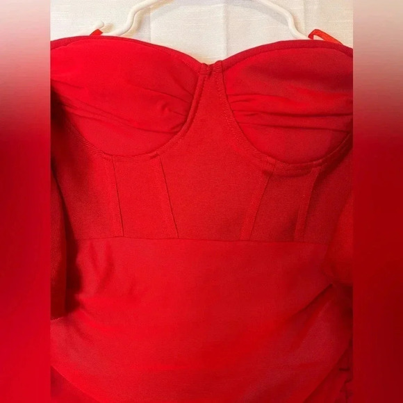 Olivia Mark – Lantern Sleeve Ruched Off Shoulder Bodycon Dress - Picture 9 of 15